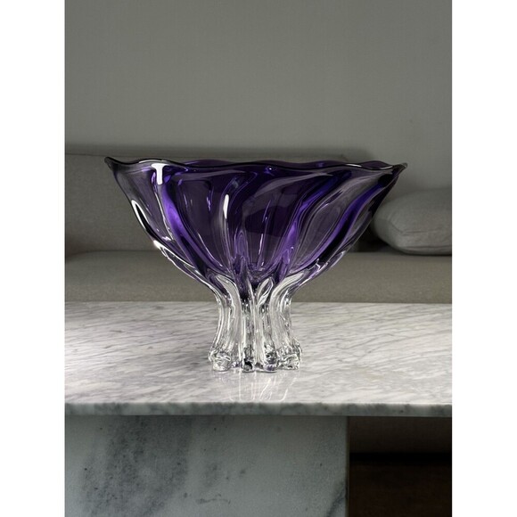Large 14" Ed Branson Signed 2003 Blown Art Glass Arbor Violet Centerpiece Bowl - Picture 2 of 14